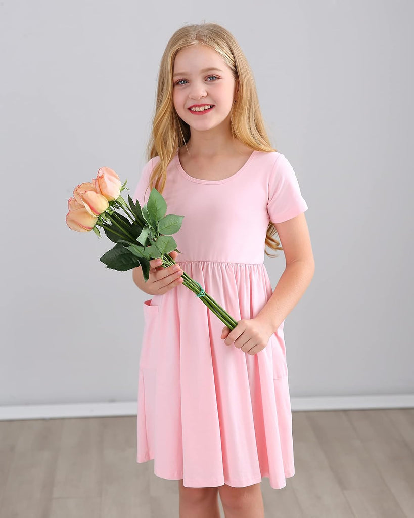 Girls Cotton Short Sleeve Twirl Skater Dress