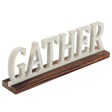 Rustic Wooden Gather Signs Decor 16", Distressed White