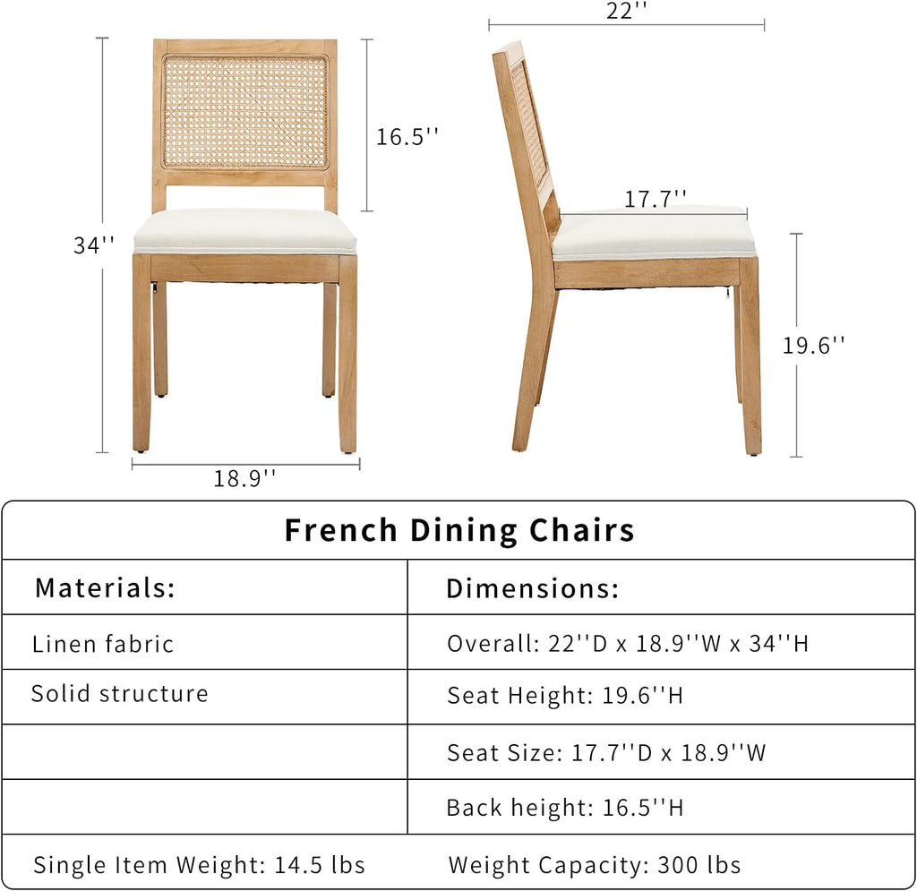French Country Dining Chairs Set of 4, Cream Kitchen & Dining Room Chairs Set of 4, Ivory Rattan Dining Chairs, Cane