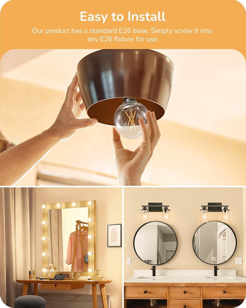 G25 Globe LED Light Bulb Vintage Edison Filament Clear Finish 13W (150W Equivalent) 1400 Lumen E26 Medium Base 3000K
