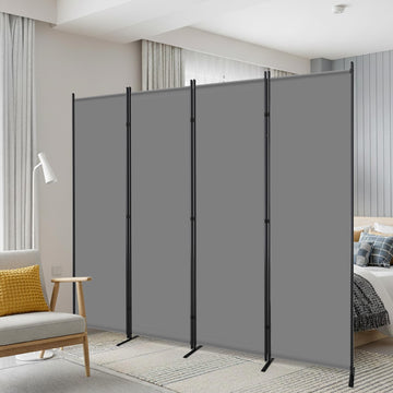 4 Panel Room Divider, 88" W x 6FT Fabric Folding Privacy Screen, Grey