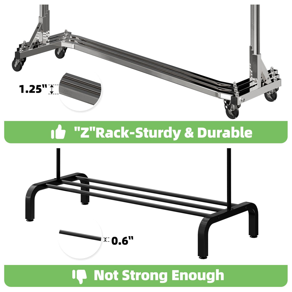 Industrial Grade Z Base 70inches Extra Long Clothes Garment Rack, Commercial Grade Rolling Clothing Rack, Heavy Duty