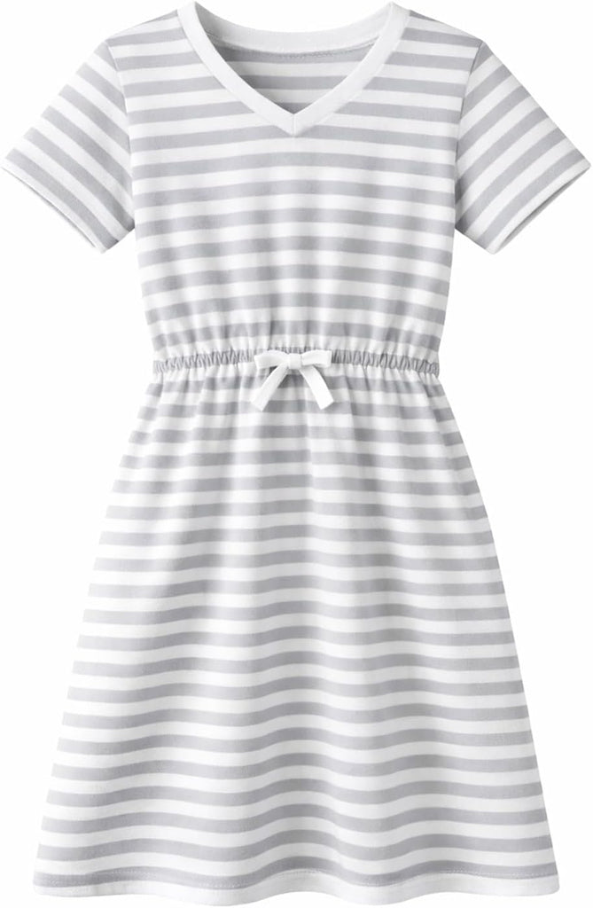 Girls' Striped Dress Elastic Waist Short Sleeve Spring Summer Casual Dress -13