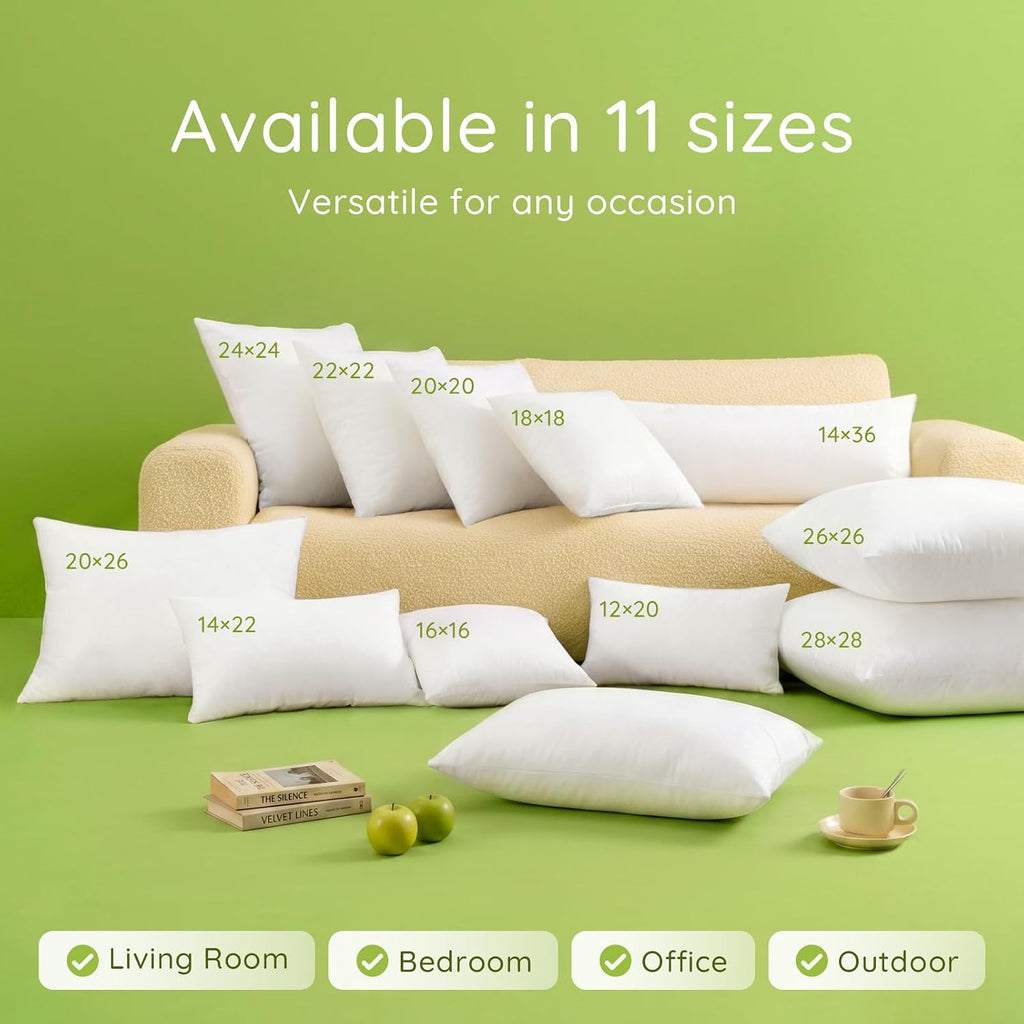 2x20 Pillow Inserts, Hypoallergenic Lumbar Pillow - Set of 2