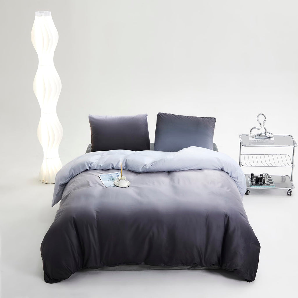 Gray White Gradient Comforter Set Gray Velvet Bedding Comforter Modern Plain White and Deep Gray Gradient Soft