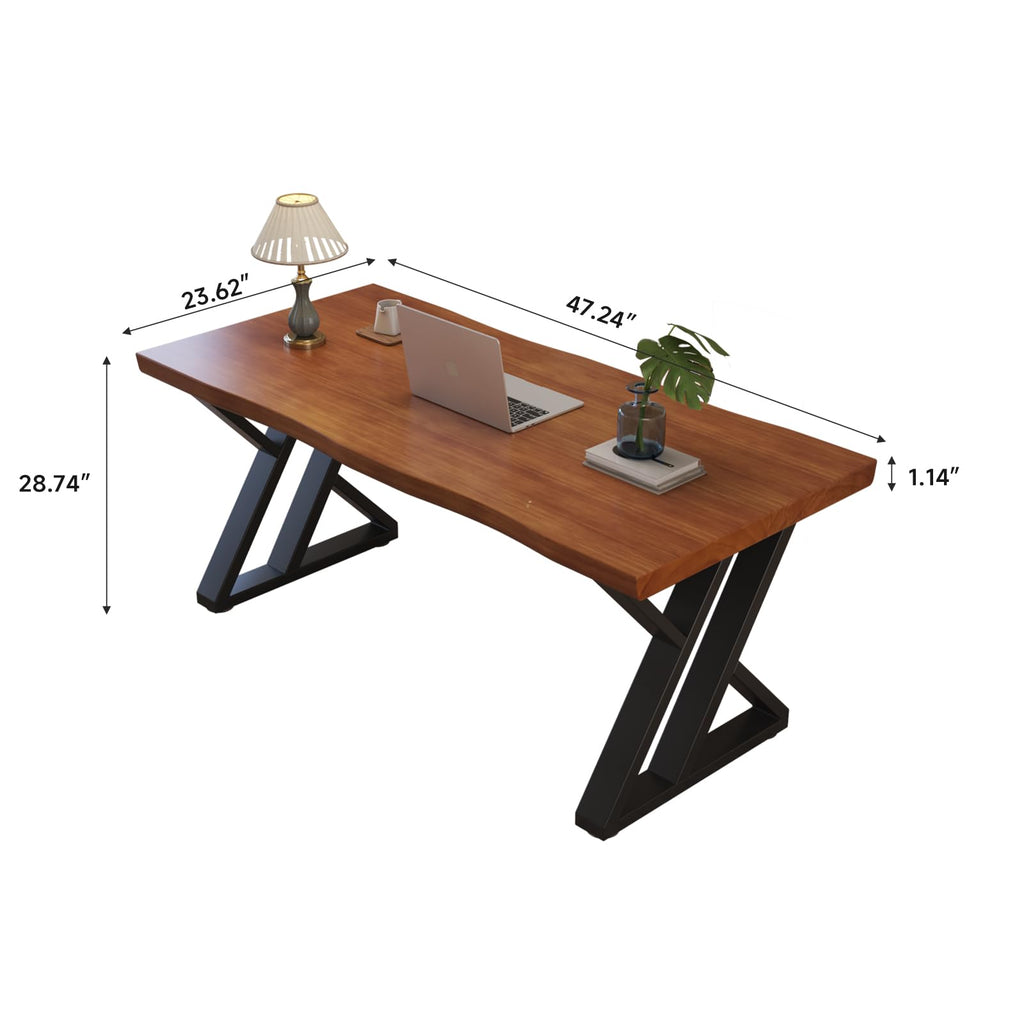 47inch Solid Wood Desk with Metal Legs, Rustic Brown, Industrial Style Writing Table