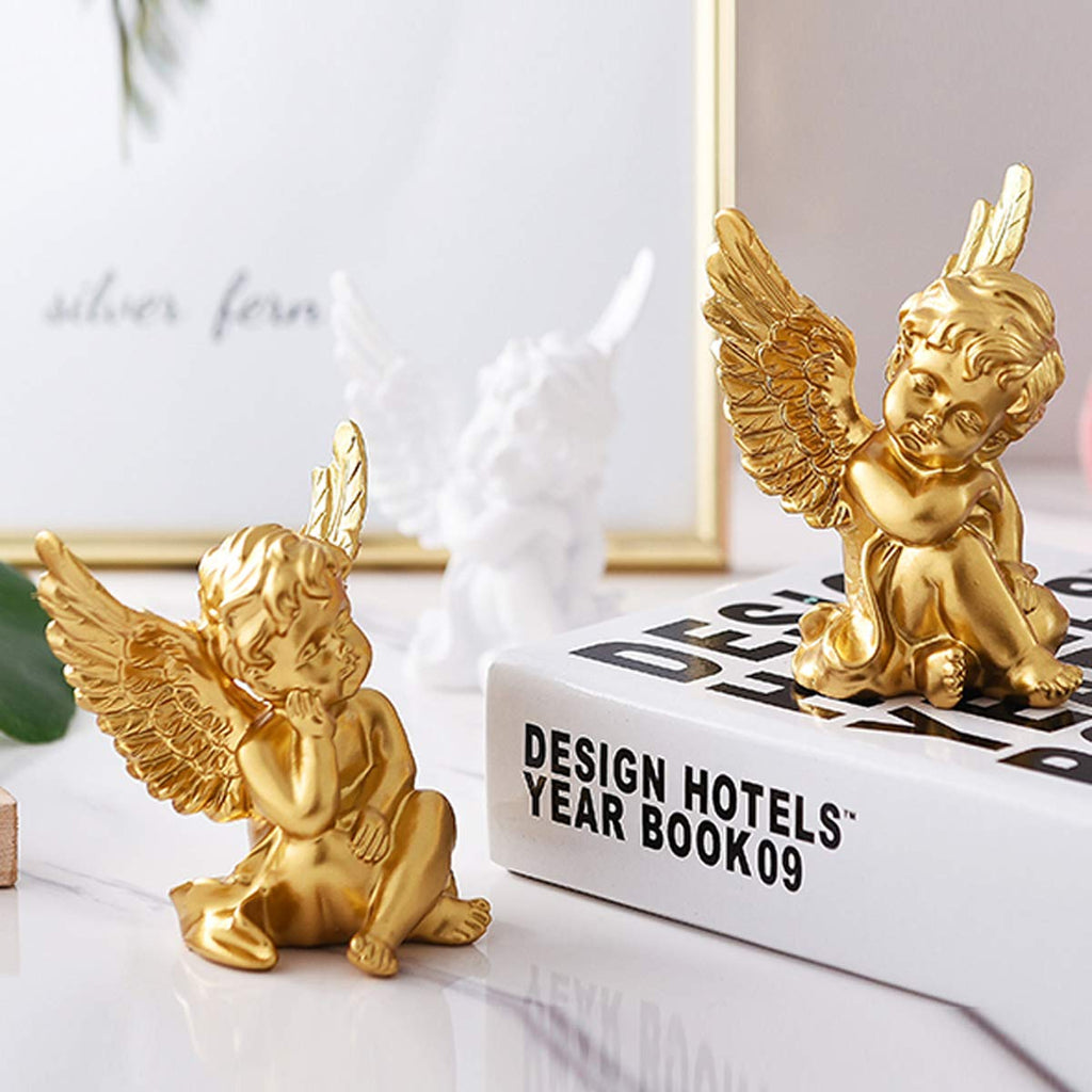 Set of 2 Cherub Angels Resin Statue Figurine, Indoor Home Decoration