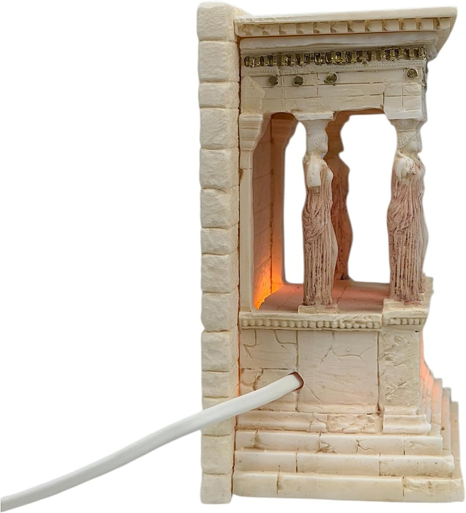 Caryatid Porch - Erechtheion Lamp Statue, Handmade Greek Cast Alabaster Architectural Sculpture, 6.7 in