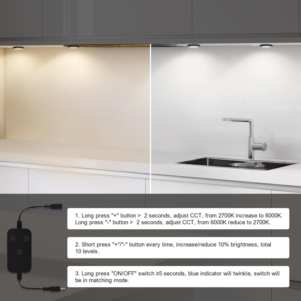 6pack LED Puck Light Kit, 2700-6000K Smart Round Under Cabinet Lighting with APP Control, Compatible with Alexa
