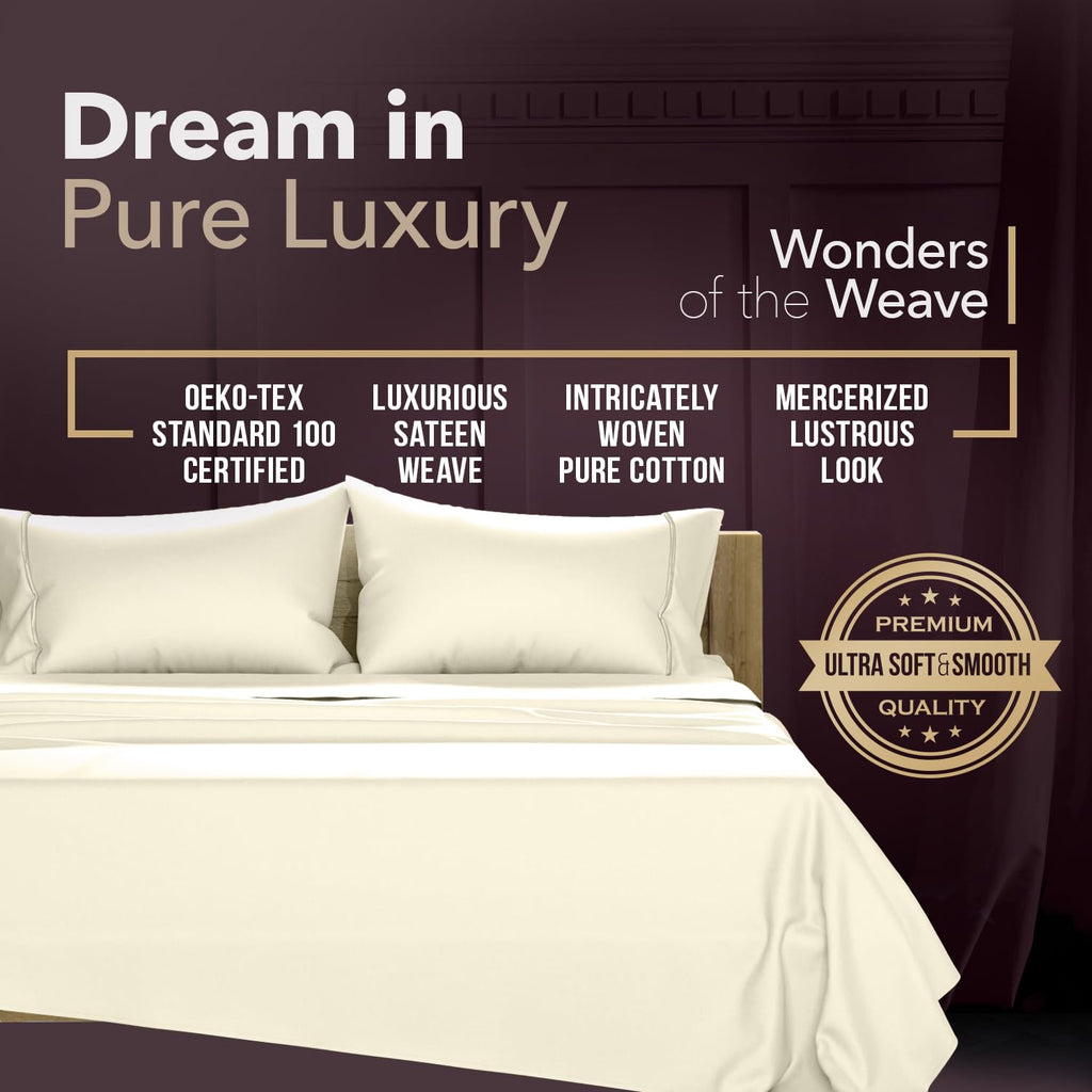 2000 Series Egyptian Cotton Bed Sheets King Size, Ivory
