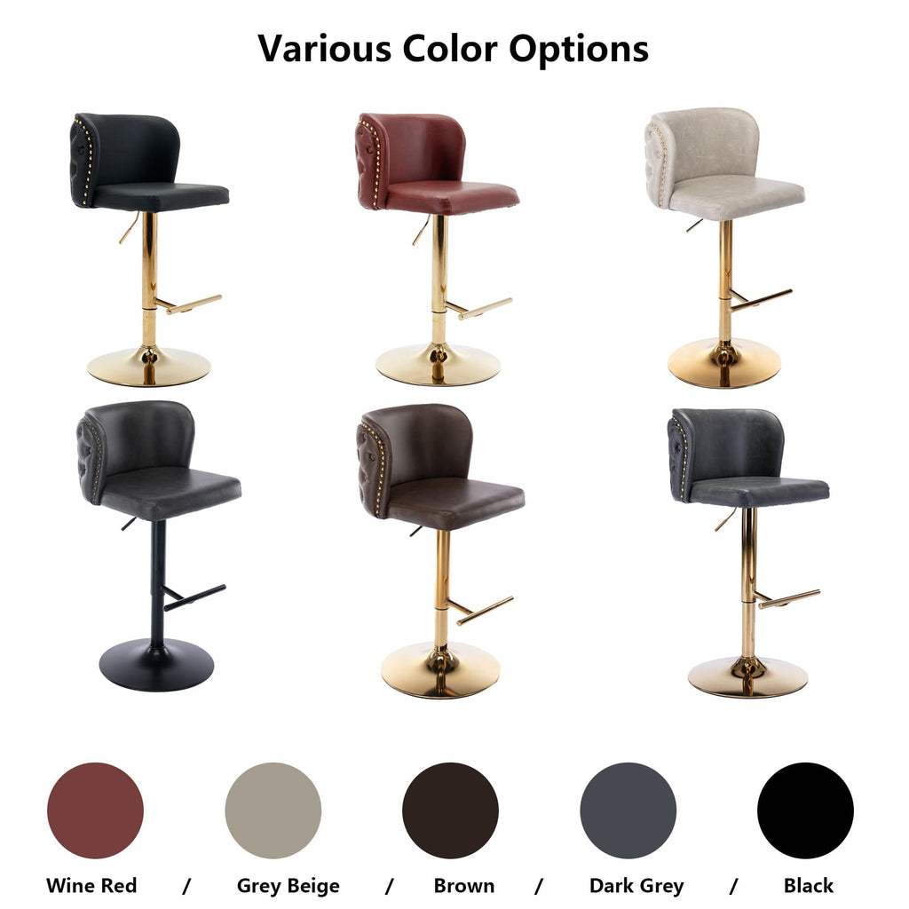 PU Faux Leather Swivel Bar Stools Set of 6 Height Adjustable Kitchen Island Counter Stools Tufted Wingback Dining
