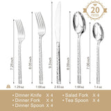 20-Piece Hammered Silverware Set, 18/10 Stainless Steel Flatware Set for 4, Cutlery Set