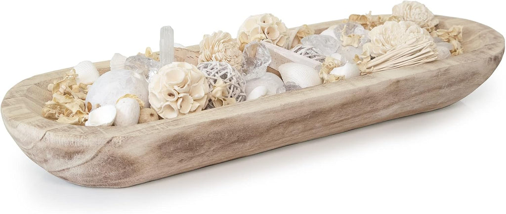 Paulownia Wood Decorative Dough Bowl for Centerpiece Display, Potpourri & Catch All (Long Oval Bowl)