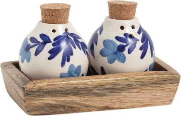 Wood Blue Salt and Pepper Shaker Set - Set of 3