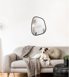 Black Asymmetrical Mirror Irregular Oval Wall Mirror Modern Wood Frame Unique Shape Wall Mounted Vanity Artistic