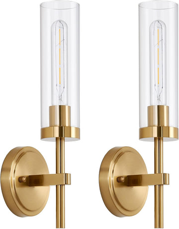 Hardwired Gold Wall Sconces Set of 2, Modern Bathroom Sconces Wall Lighting Vanity Light Fixtures with Clear Glass