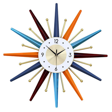 Starburst Large Wall Clock Metal Decorative, Mid Century Wall Clocks