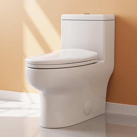 Elongated Dual Flush Toilet with Soft-Close Seat, High-Efficiency Design, White Finish