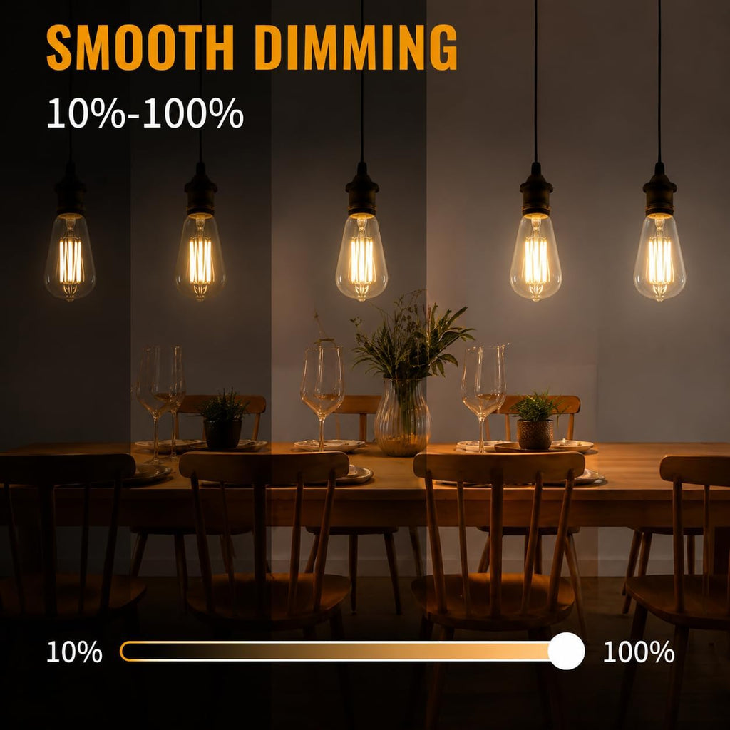 ST58 E26 LED Bulbs,8W Equivalent 100W,Dimmable,2700K Warm White,4 Pack