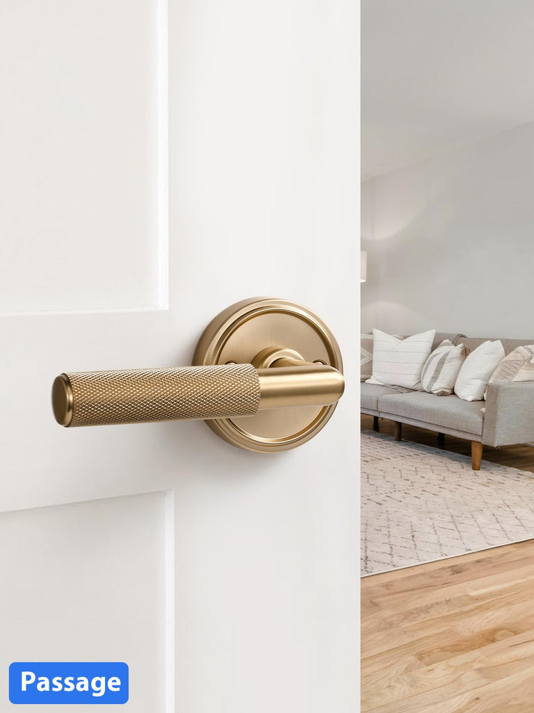 Knurled Door Lever Champagne Bronze Passage Door Handle, 1 Pack