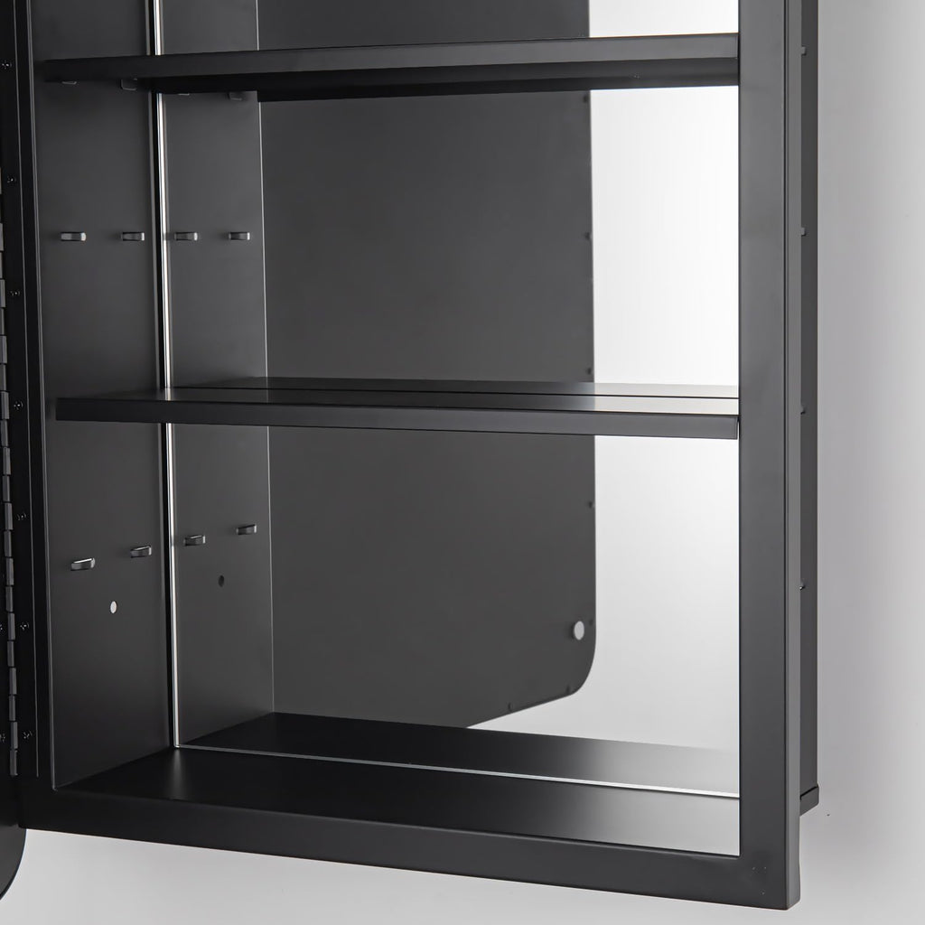 17 x 27 Recessed Medicine Cabinet with Mirror, Surface Mount Black Medicine Cabinet , Stepless Adjustable Shelves
