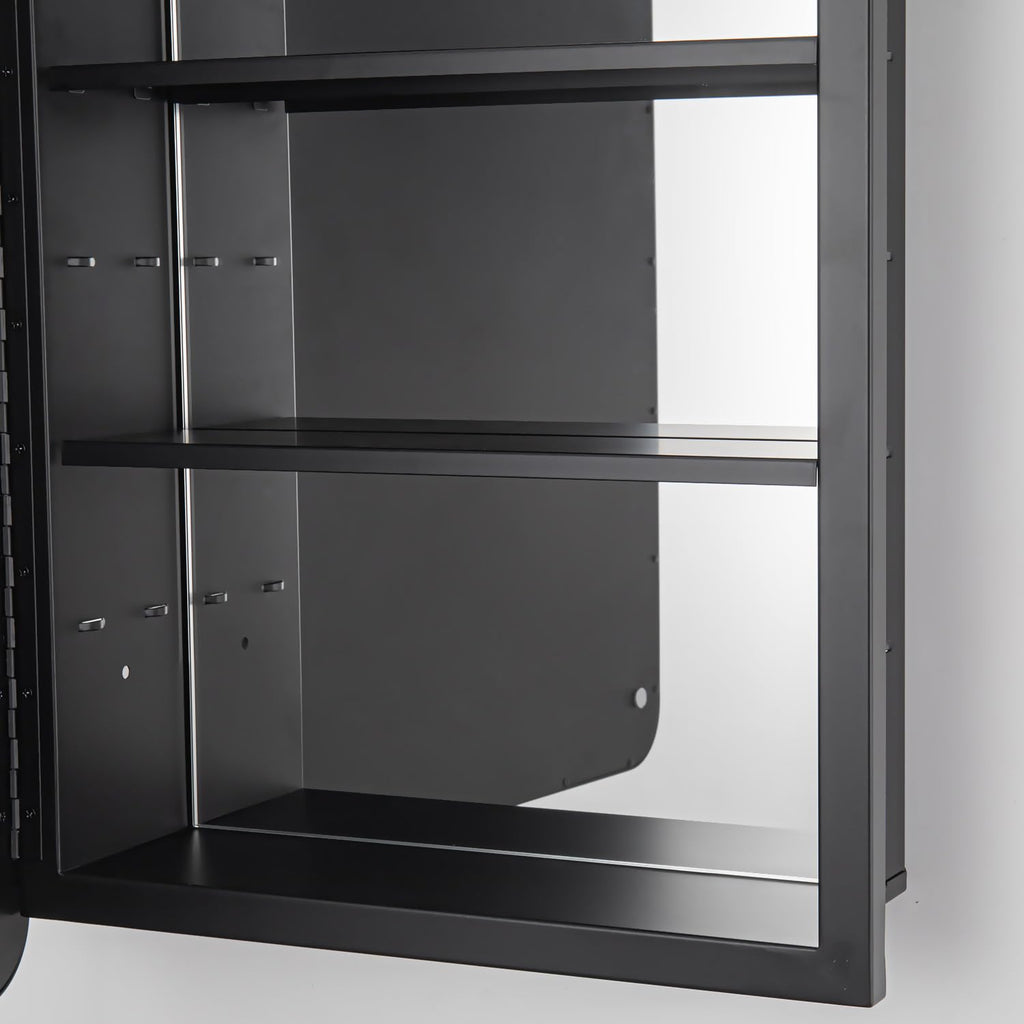 Black Bathroom Medicine Cabinet with Mirror 21 x 34 Metal Frame Recessed Or Wall Mounted Single Door Storage Medicine
