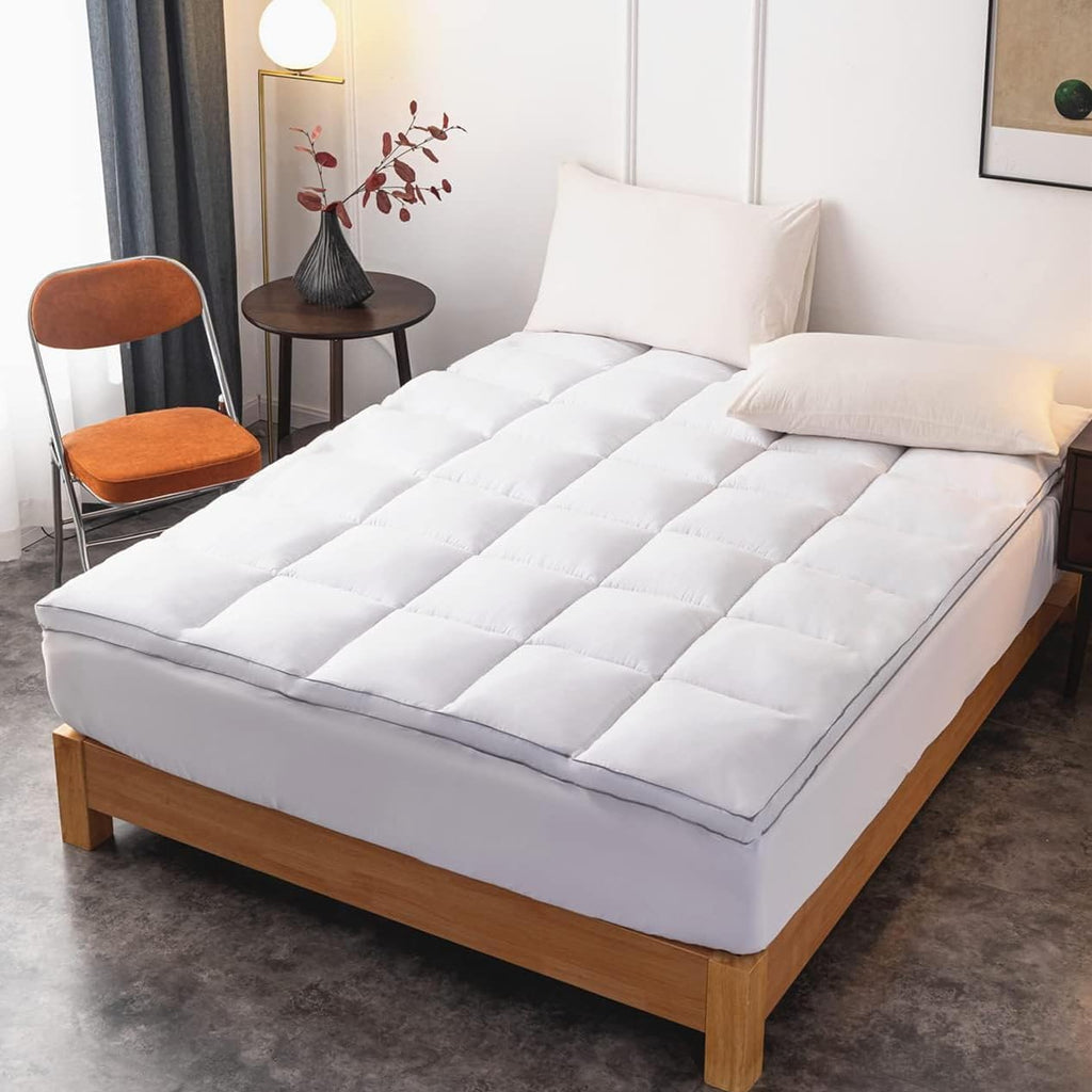 Mattress Pad King Size - Extra Thick Mattress Cover - Pillow Top Deep Pocket with Breathable 7D Spiral Fiber Filling
