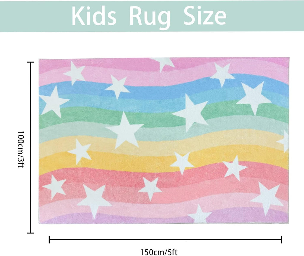 Kids Rug Rainbow Stripes Stars Carpet for Boys Girls Bedroom