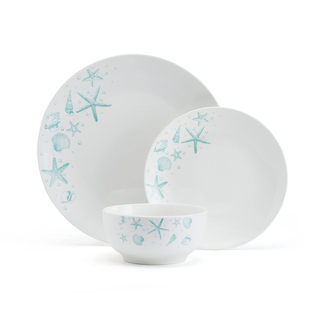 Tahiti Coastal 12 Piece Dinnerware Set, Service for 4, Multicolored Stoneware Plates and Bowls with Vibrant Coastal
