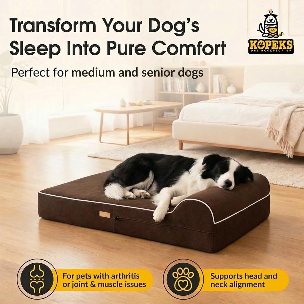 5.5 Inch Thick High Grade Orthopedic Memory Foam Dog Bed With Pillow and Easy to Wash Removable Cover with Anti-Slip