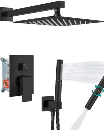 Shower System with Rain Head and Handheld,12-Inch,Matte Black