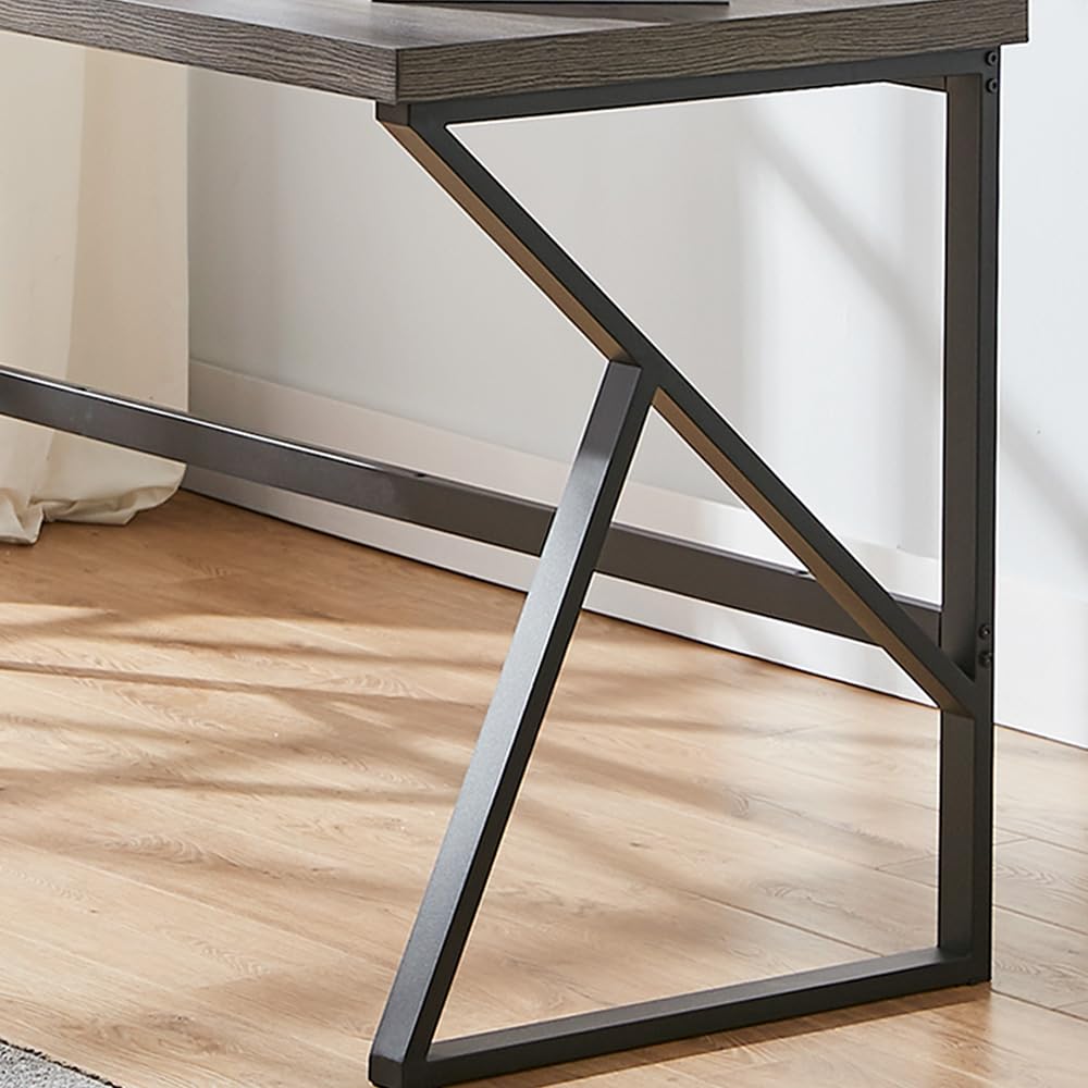 Office Desk, Industrial Metal Wood Computer Desk, Gray Oak 47 Inch