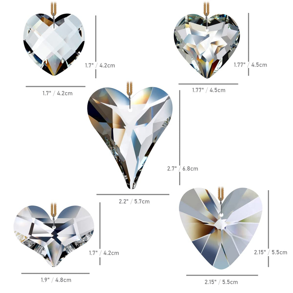 5pcs Heart Crystal Prisms Suncatcher Ornament Pendant Gifts