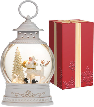 Christmas Snow Globes with Music, Santa Deer Lighted Christmas Lantern with 6h Timer, USB or Battery Operated