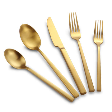 Matte Gold Silverware Set Cuboid Handle 60 Pieces Service for 12