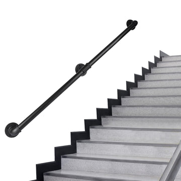 Pipe Stair Handrail, 8 Ft Metal Staircase Handrail, Black Galvanized Industrial Iron Hand Rail for Indoor & Outdoor
