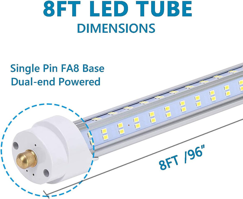 T8 T10 T12 8FT LED Light Bulbs, Single Pin Fa8 Base, 8 Foot LED Fluorescent Tube Replacement, 150W 19000LM, 6000K