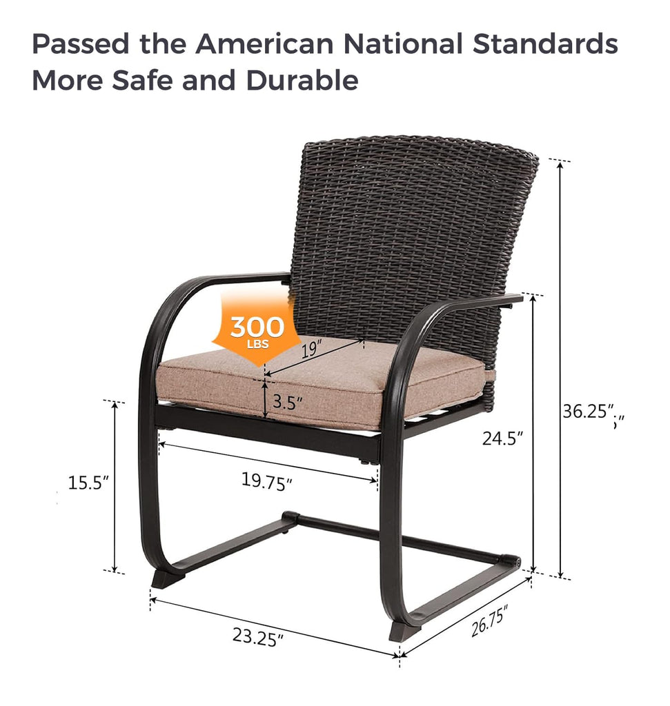 3 Pieces Bistro Set, Outdoor Wicker Table Set, Rocking Wicker Chairs with Removable Cushions and Small Coffee Table