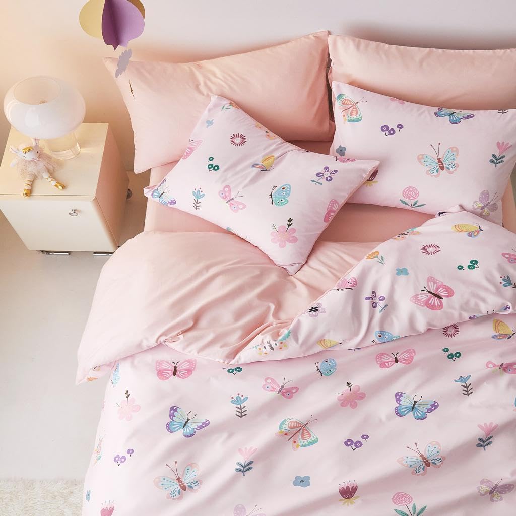 Butterfly Bedding Set for Girls, Cute Colorful Butterfly Flowers Floral Comforter Set with Sheets, 5 Pieces Kids Bed