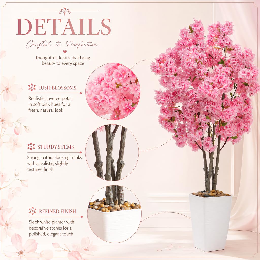 Cherry Blossom Tree 5FT, Faux Cherry Blossom Tree with Planter