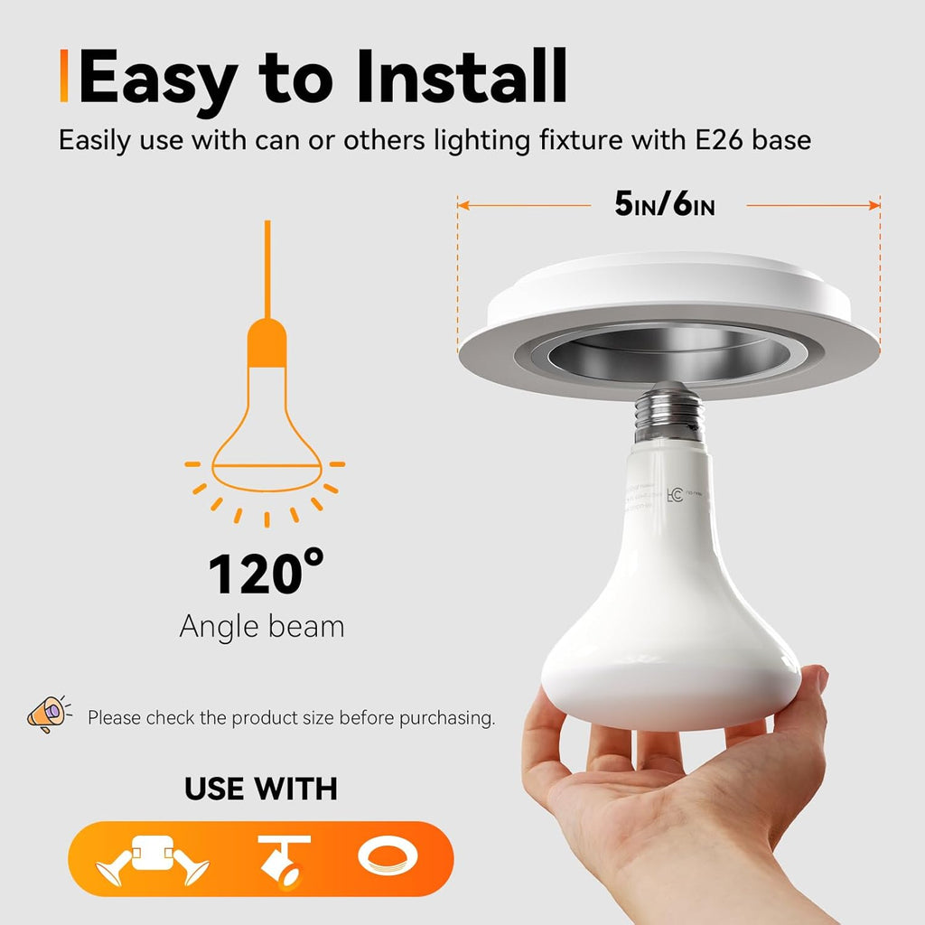 12 Pack BR30 Flood Light Bulb Indoor, 65W Equivalent Dimmable Led Recessed Lights Bulb, 2700K Soft Warm White, E26