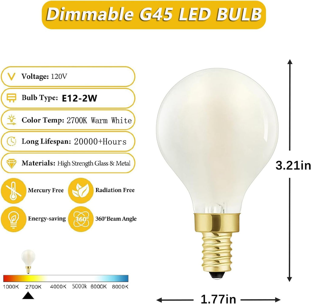E12 Globe Candelabra Bulb Dimmable LED Bulb 25W Frosted Light Bulb,2700K