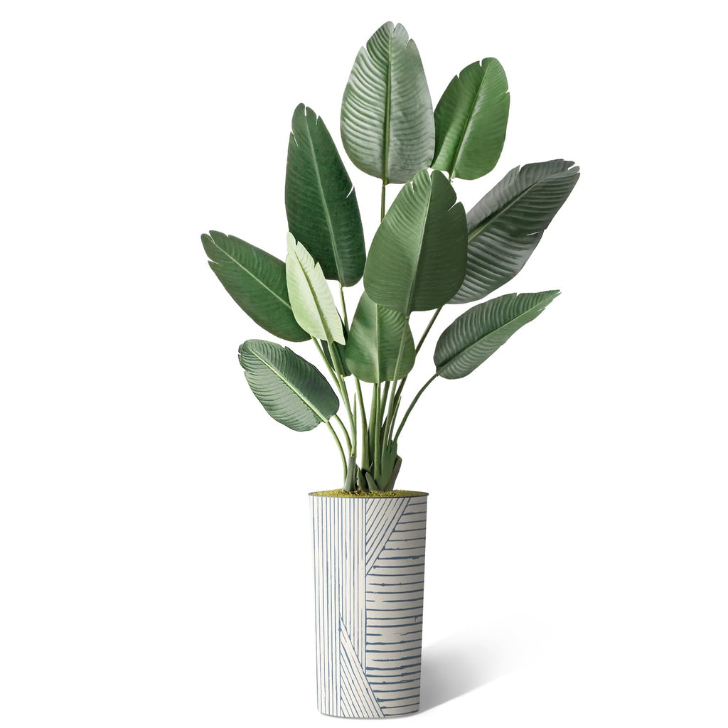 Artificial Tree in Geometric Pattern Planter, Fake Bird of Paradise Silk Tree for Indoor and Outdoor Home Decoration