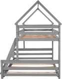 House Floor Bunk Bed with Ladder Twin Over Full,Wood Low Bunk Bed for Kids Juniors