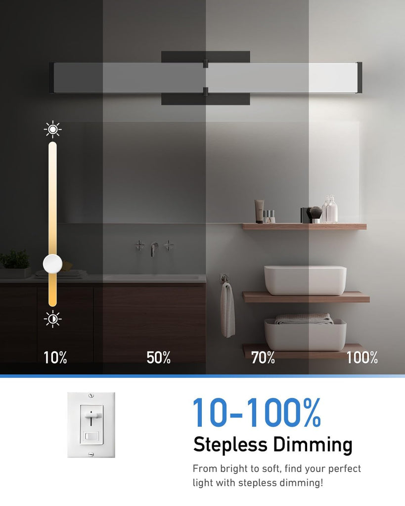 Modern LED Light Fixtures 40 Inch, 40W 3600 Lumen Dimmable Vanity Light, 5CCT Lights, Black, ETL Certified