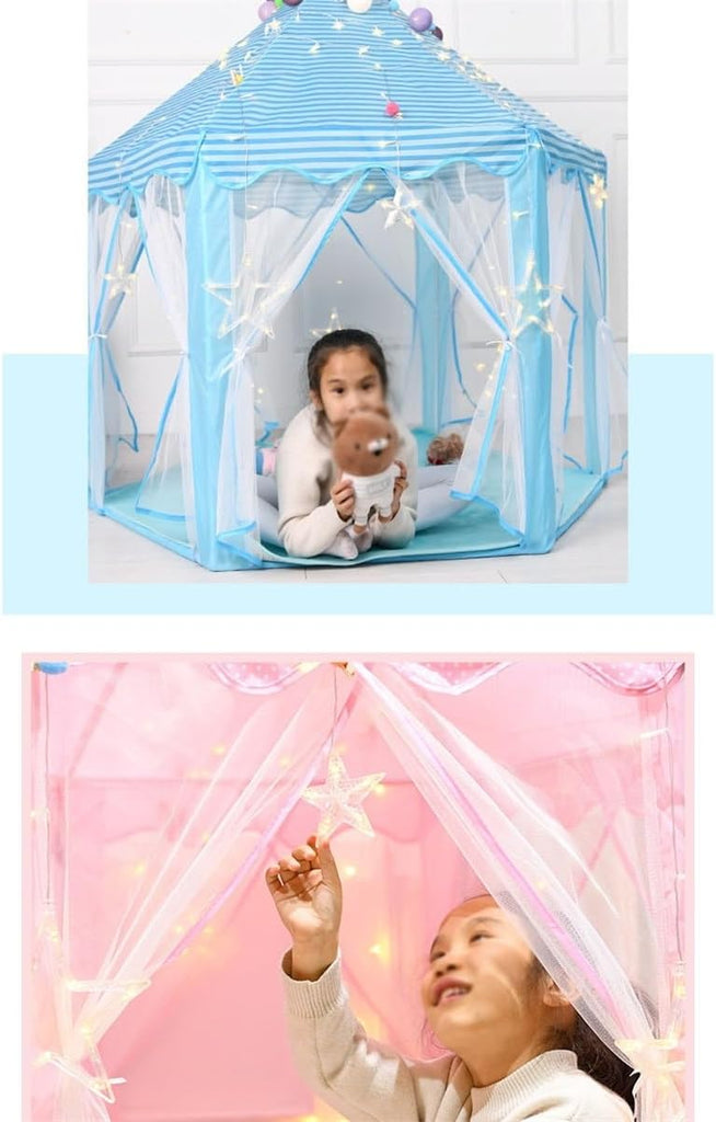 Kids Hexagonal Princess Tent with Bunting, Indoor Castle Playhouse for Girls, Large Spacious Kids Hideaway Tent