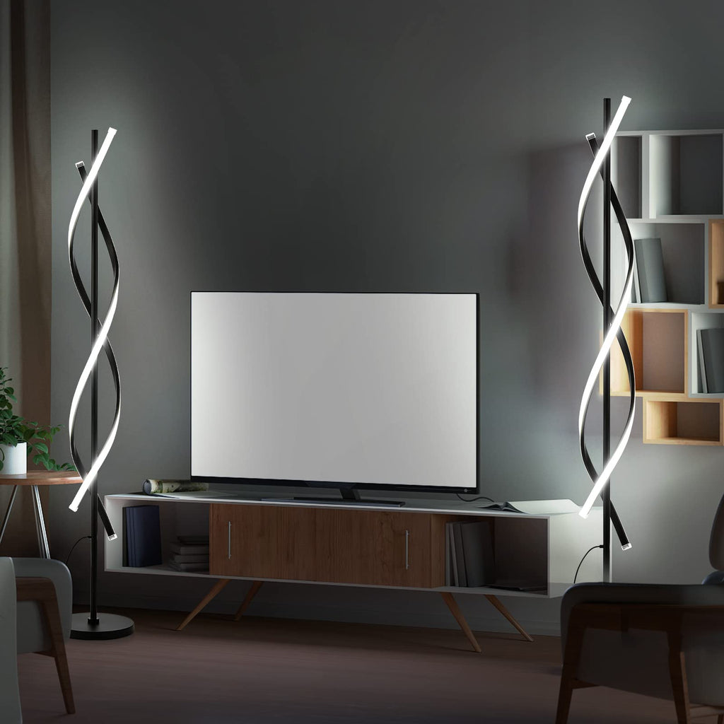 Spiral LED Floor Lamp, Modern Floor Lamps with Remote Control 60 Inch Dimmable Black Floor Lamp 48W Standing Lamp