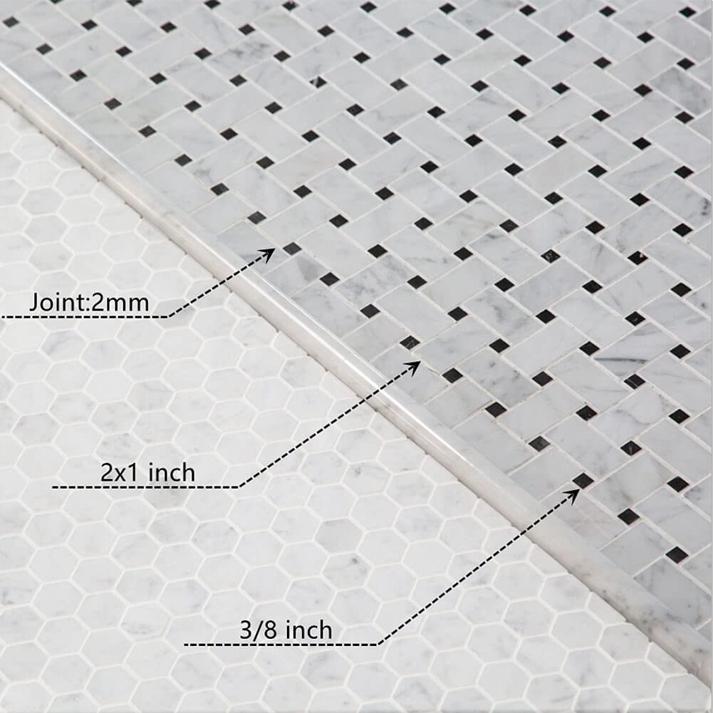 Natural Marble Mosaic Tile Polished, 1x2 Inch Basketweave, 5 Sheets