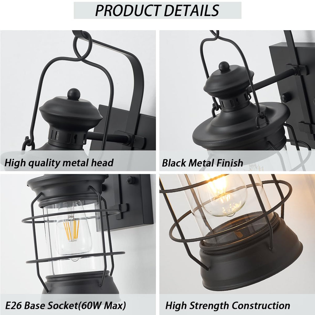 Black Farmhouse Wall Sconce, Rustic Lantern Wall Light