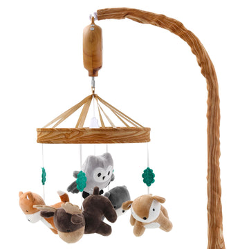 Crib Mobile for Boys or Girls - Woodgrain Musical Baby Crib Mobile with 12 Lullabies, Whimsical Woodland Baby